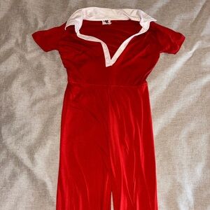 Heart & Heels Red Jumpsuit with White Contrast Collar